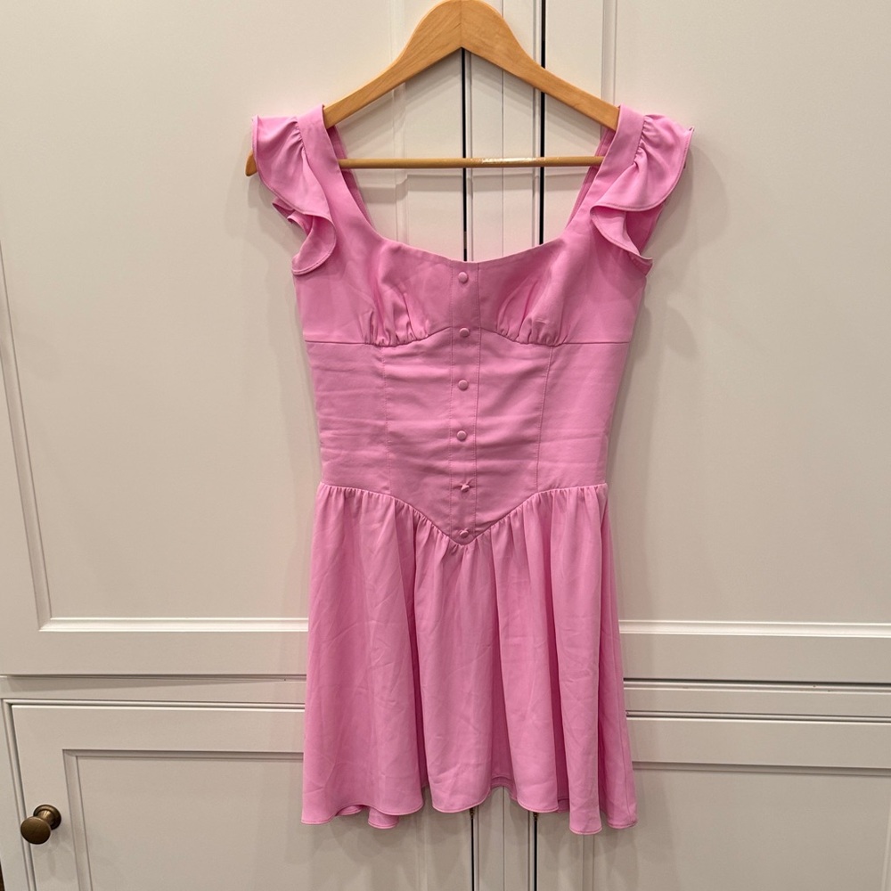 Amanda Uprichard Fuchsia Mini Dress with Ruffle Sleeves